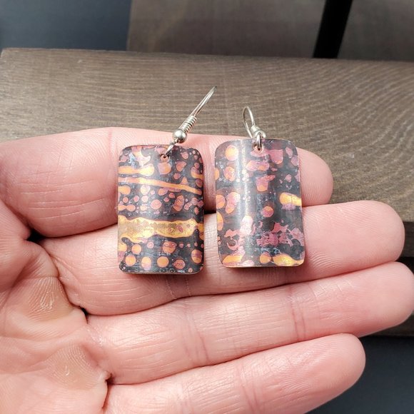 Jewelry - Sterling Silver & Copper Unique Pattern Dangle Earrings